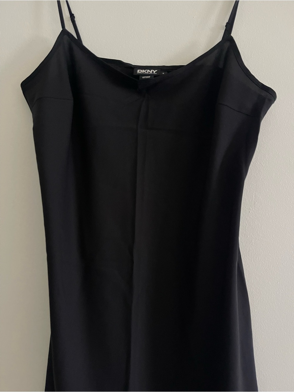 DKNY Black Satin Slip Top with Scoop Neck